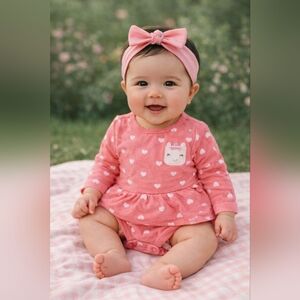 Carter’s Baby Girl 3M Pink Heart Long Sleeve Peplum Bodysuit Cute Unicorn